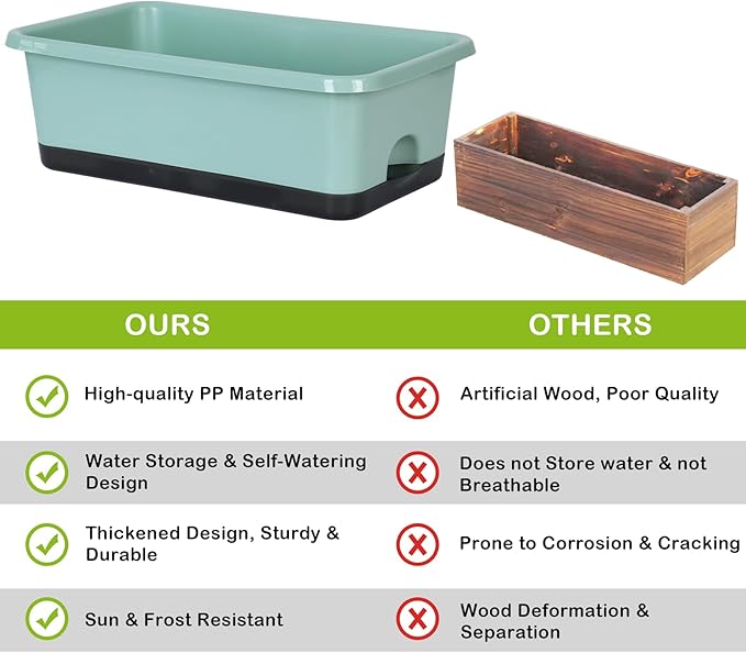Window Box Planter 6 Pcs, 18 Inches Rectangle Flower Pots with Drainage Holes and Trays, Vegetable Planters for Windowsill Patio Garden Balcony Home Porch Yard Indoor Outdoor (Green, 18*10*6 inch) - Bloomnest