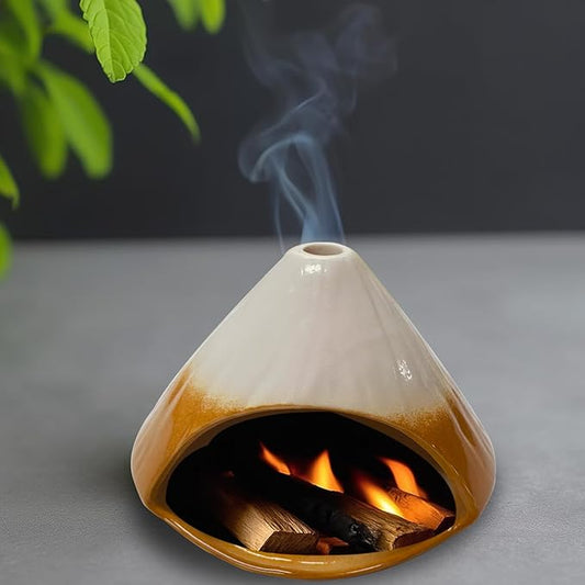 Ceramic Palo Santo Holder,Fuji Mountain Shape Incense Stick Burner for Yoga,Meditation,and Energy Cleansing Shower, Anxiety Relief for Women, Meditation with Gift Box (Brown and White) - Bloomnest