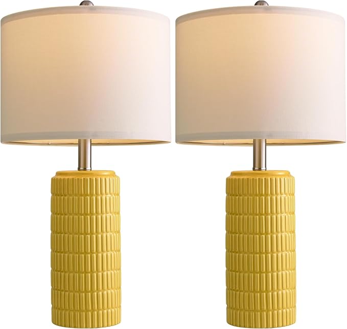 PoKat 23" Yellow Table Lamps Set of 2, Modern Living Room End Table Lamps Decor, Ceramic Lamps for Living Room, Contemporary Nightstand Lamps for Side Console Table Hallway Gift - Bloomnest