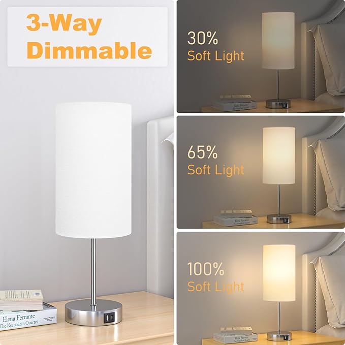 AKASUKI 18Inch Table Lamp with Dual Charging Station, 3 Way Dimmable Touch Lamp for Bedroom, Living Room, Office(LED Bulb Included) - Bloomnest