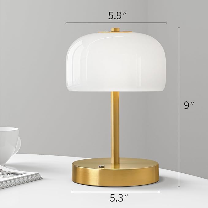 Oneach 9" Cordless Table Lamp, Gold Rechargeable Battery Operated Lamp, 3-Way Stepless Dimming Touch Lamps, Small Glass Bedside Nightstand Light for Bedroom Dining Table Living Room Shelf Decor - Bloomnest