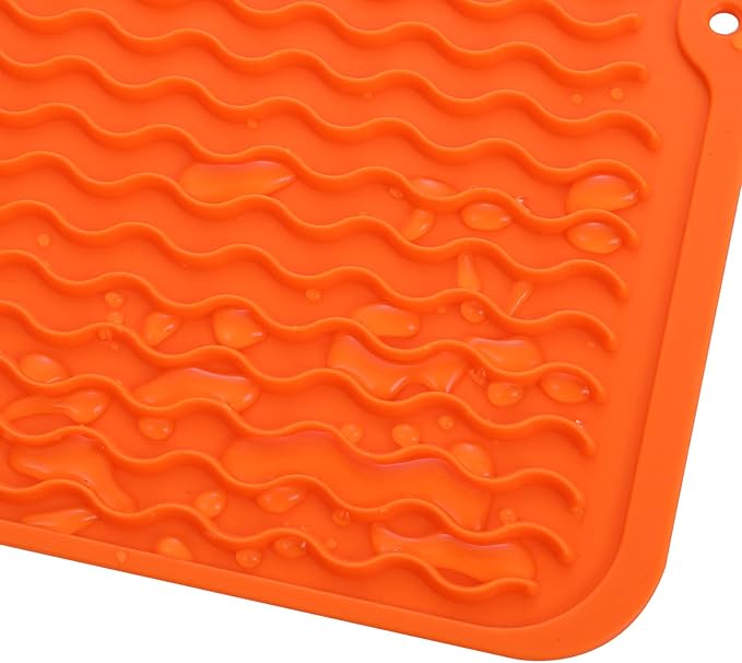 Silicone Dish Drying Mat for Multiple Usage,Easy clean,Eco-friendly,Heat-resistant Silicone Mat for Kitchen Counter or Sink,Refrigerator or Drawer liner Orange M 12 inches x 12 inches - Bloomnest
