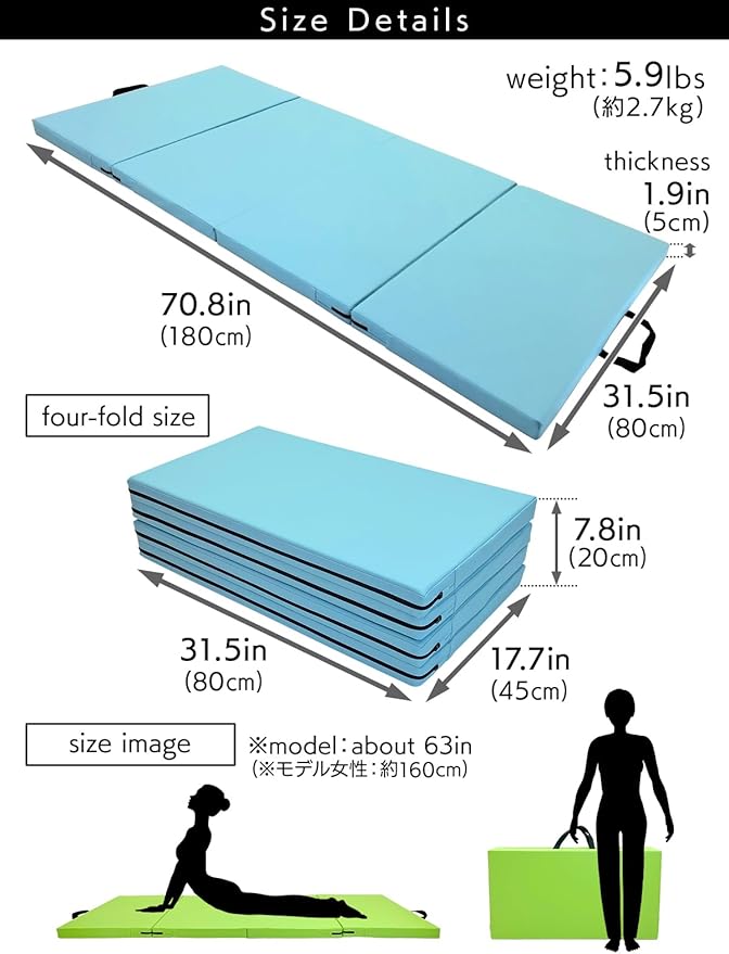 Gymnastics Mat Folding Stretch Mats 71"x31"x2" Exercise Muscle Training Children Play Horizontal Bar Mat Yoga Sports Soundproof Home Use - Bloomnest