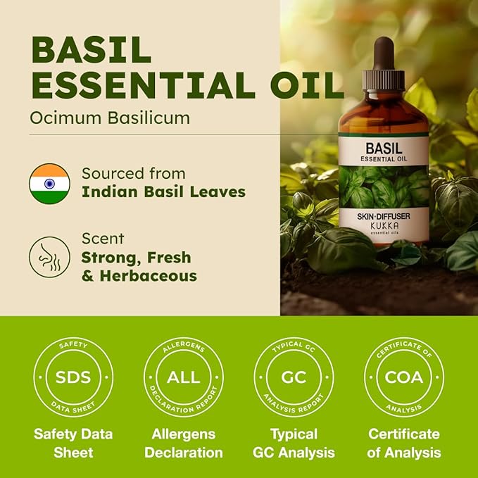 KUKKA Basil Essential Oils - 4 Fl Oz - for Hair, Skin, Diffuser, Aromatherapy & DIY Soap Making Scent - Bloomnest