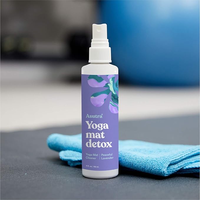 ASUTRA Yoga Mat Cleaner Spray (Peaceful Lavender), 4 fl oz - No Slippery Residue, Organic Essential Oils, Deep-Cleansing for Fitness Gear & Gym Equipment, Microfiber Towel Included - Bloomnest