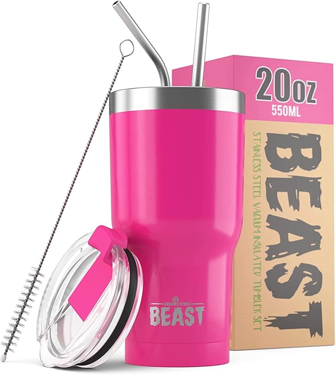 Beast 20 oz Tumbler Stainless Steel Vacuum Insulated Coffee Ice Cup Double Wall Travel Flask (Cupcake Pink) - Bloomnest