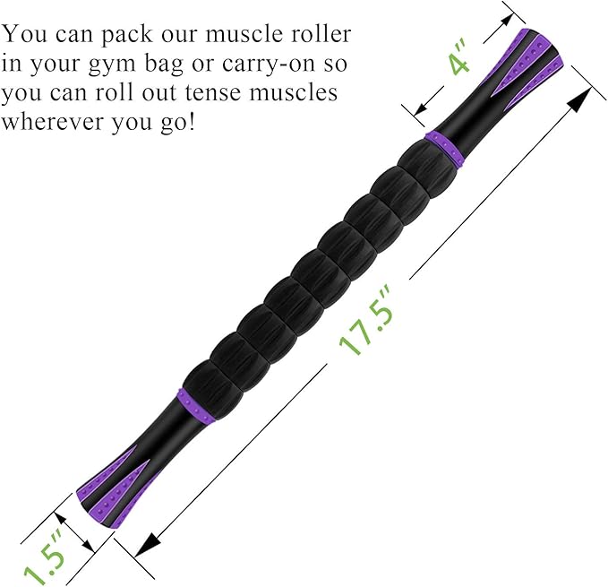 Muscle Roller Massage Roller Stick- Deep Tissue Fascia Blaster for Myofascial Pain Relief, Lymphatic Drainage & Body Sculpting, Handheld Physical Therapy & Recovery Tool (Purple Black-18 inch) - Bloomnest