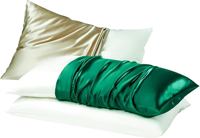 Green Silk Pillow Cases Made in USA, Oeko-TEX Certified 22 Momme Mulberry Silk Pillowcase for Hair and Skin Standard Size with Zipper, Anti Wrinkle,1 Pcs 20"x26" (Standard, Emerald) - Bloomnest
