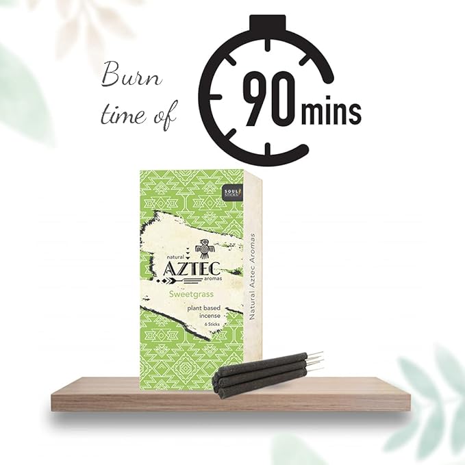 Soul Sticks Aztec Cinnamon Resin Incense Sticks, 90 Hrs Burn Time – 100% Natural, Hand-Rolled & Slow-Burning 6 Pcs| Artisan Blend for Yoga, Meditation, Relaxation, Aromatherapy (SweetGrass)