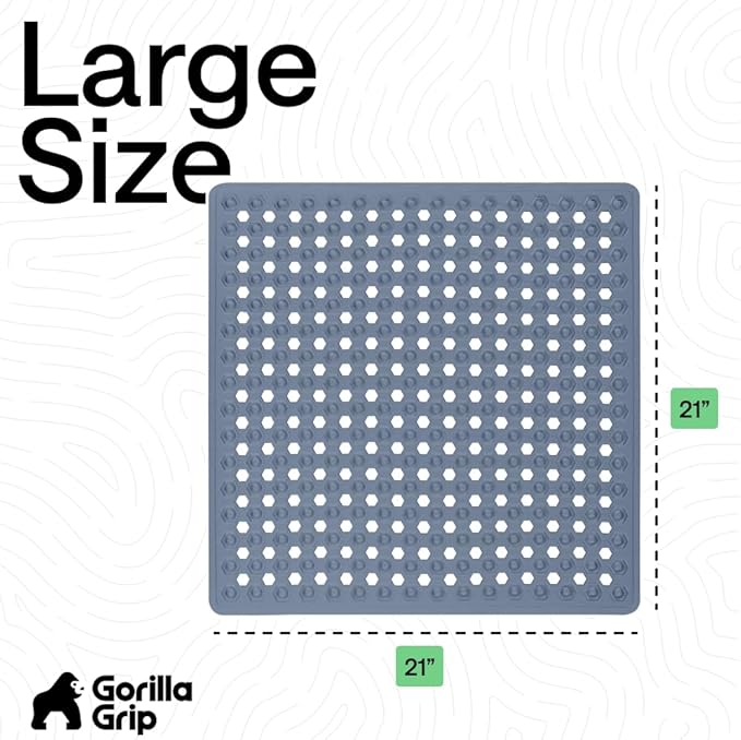 GORILLA GRIP Patented Square Shower Stall Mat, Small Bathtub Floor Mats for Stand Up Showers, Suction Cups and Drain Holes, Machine Wash, Soft on Feet, Bathroom Accessories 21x21 Inch, Sky Blue Opaque - Bloomnest