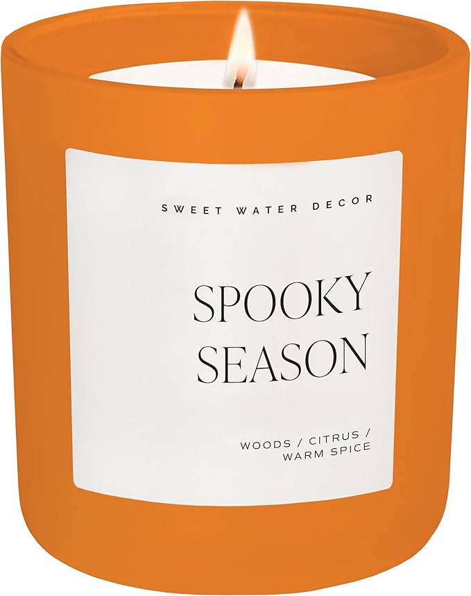 Sweet Water Decor Spooky Season Orange Scented Candle - Halloween Candles with Woods Warm Spice & Citrus Scent - 100% Cotton Wick Decorative Candles with 40 Hour Burn Time - 15oz Orange Jar Candle - Bloomnest