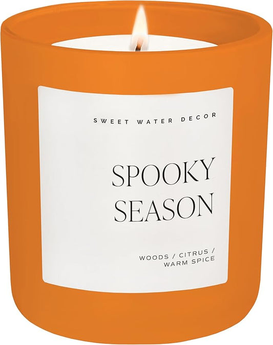 Sweet Water Decor Spooky Season Orange Scented Candle - Halloween Candles with Woods Warm Spice & Citrus Scent - 100% Cotton Wick Decorative Candles with 40 Hour Burn Time - 15oz Orange Jar Candle - Bloomnest
