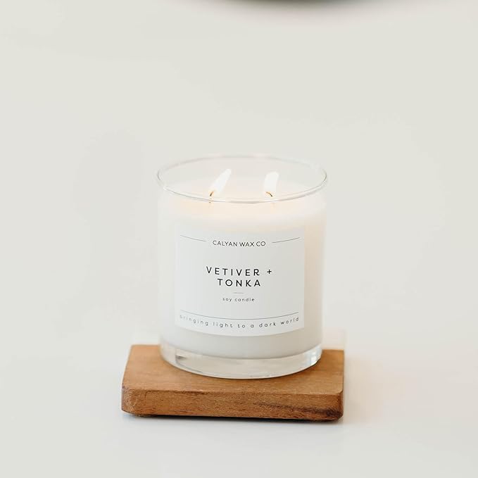 Calyan Wax Co. 2 Wick Candle, Vetiver + Tonka Scented Candle, 37 Hour Burn Time, Aromatherapy Soy Candles, Non Toxic & Vegan Soy Wax, Glass Tumbler Scented Candles, 8.8oz - Bloomnest