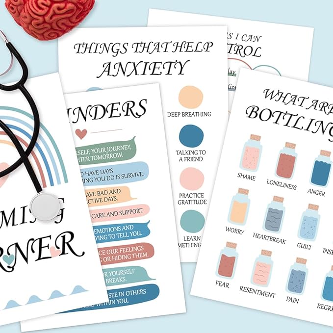 Qaxrocyn 12 Pcs Mental Health & Emotional Regulation Poster for Anxiety Relief & Self Care, 10 * 14″ Colorful Psychological Wellness Wall Art Decor for Office Classroom Home Counseling (Style C) - Bloomnest