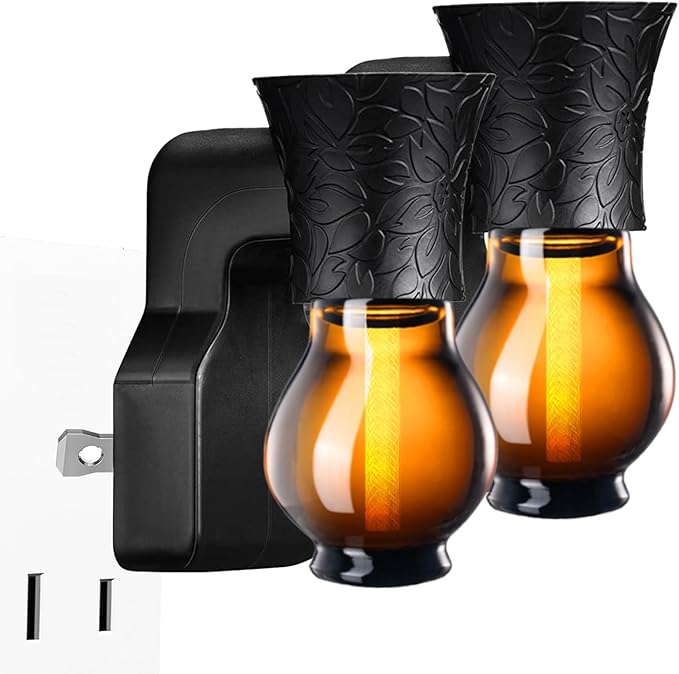 Refillable Plug in Oil Diffuser, 2 Packs Blank for DIY Air Freshener Home Scent, Work w/Aromatherapy Essential Oil, EO+Water, Fragrance Refill for Plugins (2 Polarized Plug+2 Glass+2 Wick) Earffloz