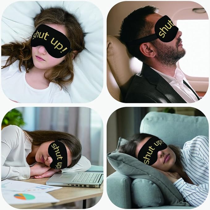 Shut Up Sleep Mask Eye Mask Slogan Black Golden Yellow Sleep Mask Light Blocking Adjustable Smooth Soft Eye Masks for Women Deep Rest Travel - Bloomnest