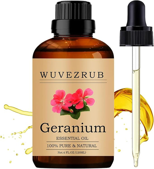 Geranium Essential Oils 120ML, 100% Pure and Natural Essential Oil for Aromatherapy Diffuser - 4 Fl Oz/Geranium WUVEZRUB