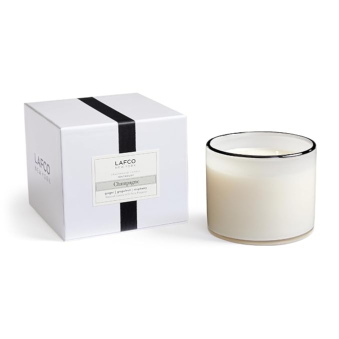 LAFCO New York 3-Wick Candle, Champagne - 30 oz - 120-Hour Burn Time - Reusable, Hand Blown Glass Vessel - Made in The USA - Bloomnest