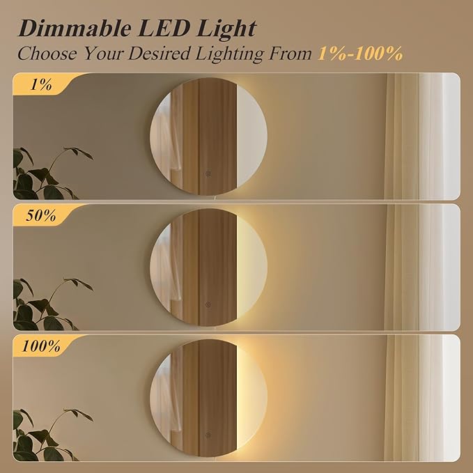 ONEWISH LED Wall Sconce, Dimmable Mirror Wall Lamp,16.93 inch Round Wall Lights for Bedroom with Memory Function, Wall Lamps for Living Room Entryway, Silver - Bloomnest
