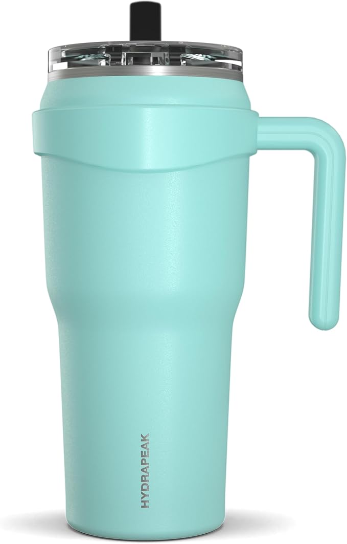 Hydrapeak Roadster 40oz Stainless Steel Tumbler Double Wall Vacuum Insulated Water Bottle With Handle And 2 in 1 Straw Lid (Aqua) - Bloomnest
