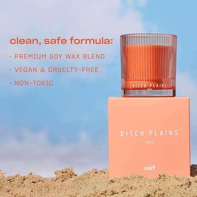 Ditch Plains Scented Candle by Snif, Neroli and Cedarwood, 50+ Hours, 100% Cotton Fiber Wicks, Soy Wax Blend, Non-Toxic, Vegan, 8.5 oz - Bloomnest