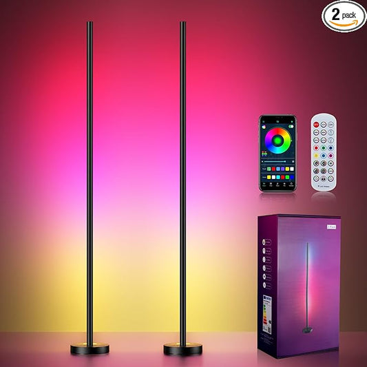 Smart RGBICW LED Corner Floor Lamp 2 Pack - 16 Million DIY Colors, 68+ Scenes, Music Sync, App & Remote Control, Color-Changing Ambient Lighting for Living Rooms, Bedrooms, and Gaming Rooms - Bloomnest