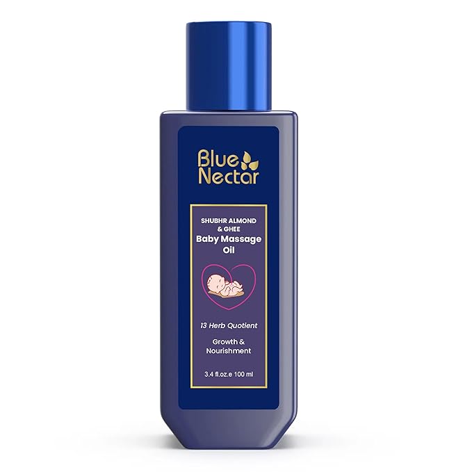 Blue Nectar Ayurveda Gentle Baby Oil for Newborn Skin Care -Moisturizing Baby Massage Oil for Dry Skin &Scalp Moisturizer| Soothing with 100% Natural Coconut Oil & Organic Ghee (13 Herbs, 3.38 Fl Oz) - Bloomnest
