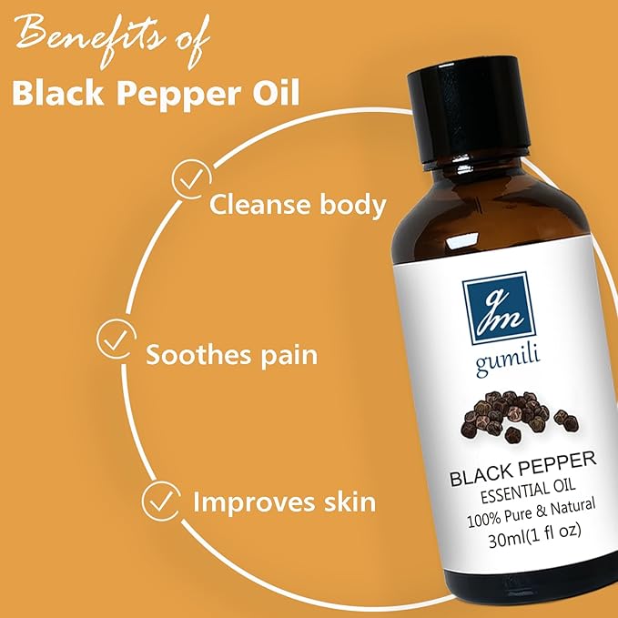 Black Pepper Essential Oil 1 Oz – 100% Pure Natural Black Pepper Oil for Diffuser, Massage, DIY Blends & Personal Care, Fresh Spicy Aroma - Bloomnest