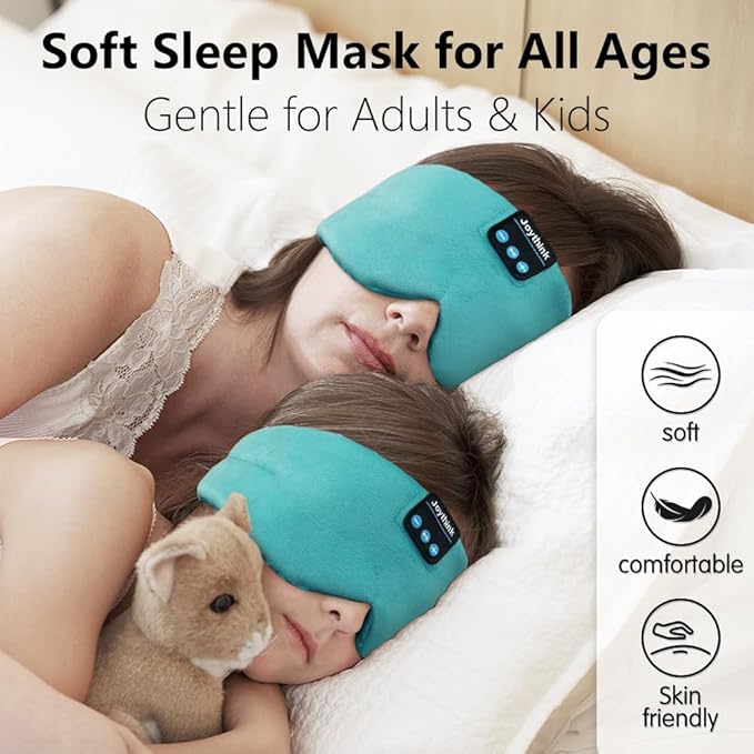 Joythink Sleep Headphones Bluetooth Sleep Mask Silk Kids Children Wireless Headband Headphones for Sleeping Travel Adjustable Sleeping Eye Mask with Thin Speaker - Bloomnest