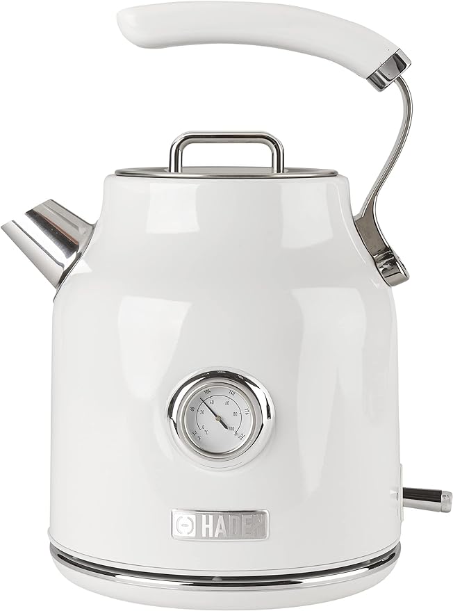 Haden Dorset 1.7 Liter Stainless Steel Electric Kettle, Hot Water Kettle with 360-Degree Base and Auto Shutoff, Ivory & Chrome - Bloomnest
