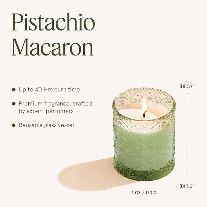 LA JOLIE MUSE Pistachio Macaron Scented Candle –Pistachio, Milk & Vanilla | 6 oz Fall Candle | Natural Soy Wax | 40 Hours Clean Burn | Gift for Dessert Lovers | Seasonal Home Décor - Bloomnest