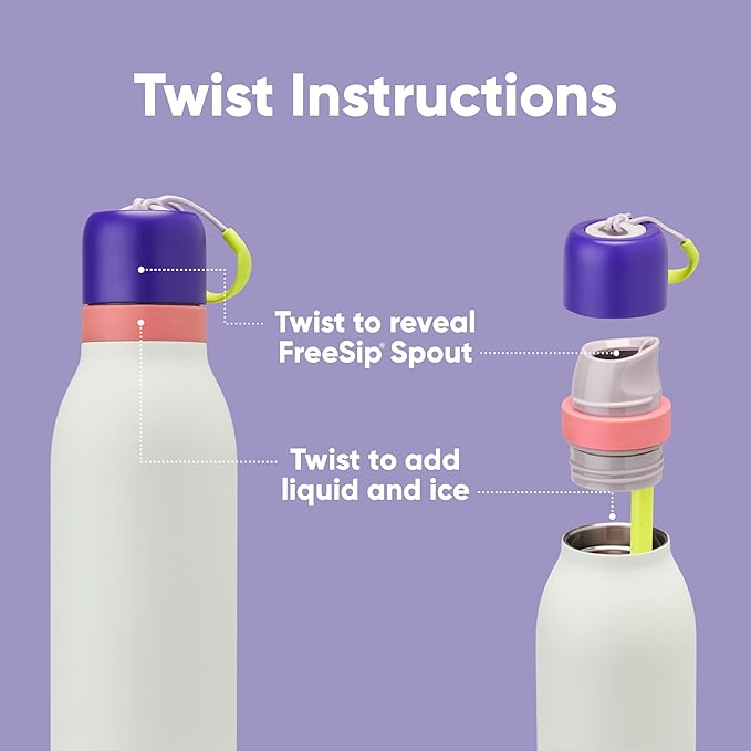 Owala FreeSip Twist Insulated Stainless Steel Water Bottle with Straw for Sports and Travel, BPA-Free, 18-oz, Purple/Mint (Minty Horizon) Owala
