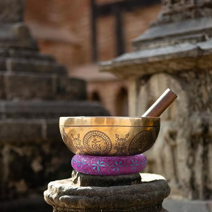 Singing Bowl Cushion 8 Inch for Tibetan Singing Bowls, Handmade Silk Brocade Round Cushion Pillow for Sound Healing and Crystal Sound Bowls Accessories(8 Inch,DeepMagenta) - Bloomnest