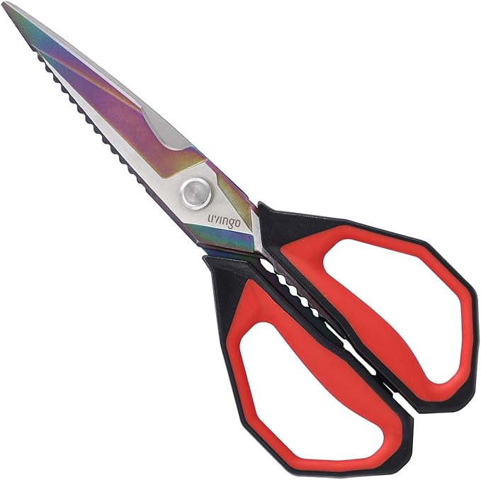 LIVINGO Sharp Kitchen Scissors for Food - Titanium Coated Forged Stainless Steel Heavy Duty Shears All Purpose for Cooking Utility Cutting Poultry Turkey Bone, Meat, Dishwasher Safe, 9 Inches - Bloomnest