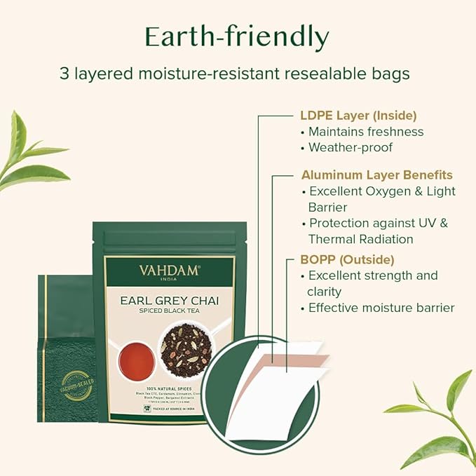 VAHDAM Earl Grey Masala Chai - High Caffeine, Non GMO, Gluten Free | Citrusy Earl Grey Tea Leaves w/ Pure Bergamot Oil | Brew Hot, Iced or Chai Latte | Vacuum Sealed Pack (50 Cups/3.53 oz) - Bloomnest