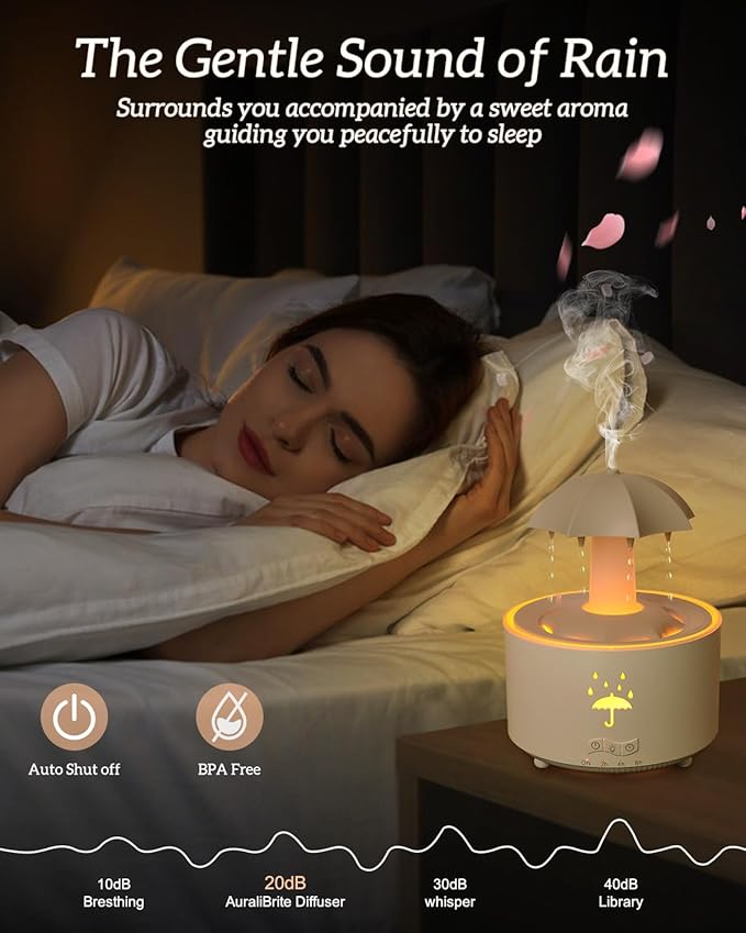Aesthetic 2-in-1 Humidifier Oil Diffuser with 360° Rotating Raindrop & 7 LED Mood Lights,Ultrasonic Quiet Cool Mist Humidifier for up to 24 Hrs,Ideal Holiday Gifts for Home - Bloomnest