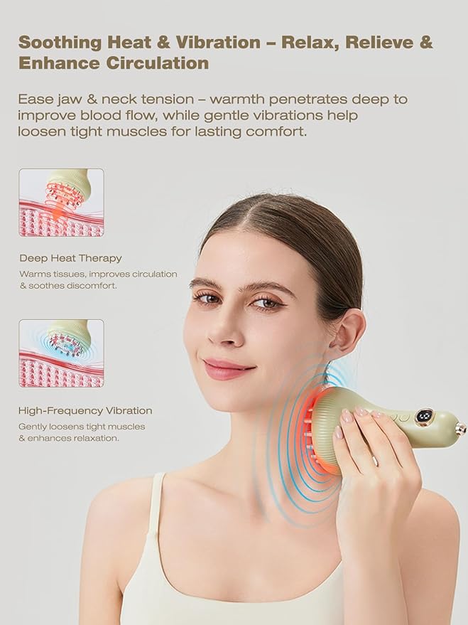 Jaw & Neck Massager for Pain Relief Deep Tissue, Best TMJ Relief Products Jaw, Heated SoothingPulse Massager with Light & Vibration for Jaw, Neck, Shoulder & Full Body Muscle Tension Bloomnest