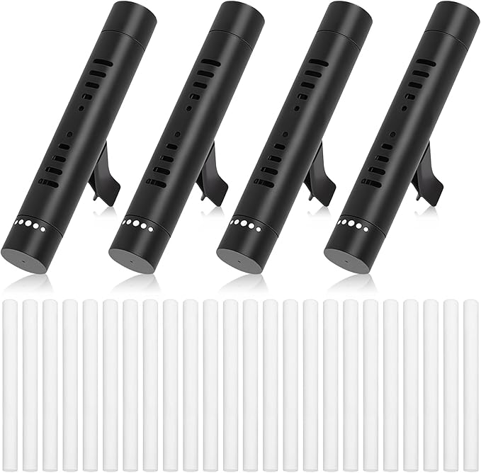 4 Pack Car Essential Oil Diffuser Vent Clip, Aluminum Essential Oil Car Diffuser Kit with 24 Pcs Odorless Sticks, Vent Clip for Cars, Office, Kitchen (Black, 4 Pcs) - Bloomnest