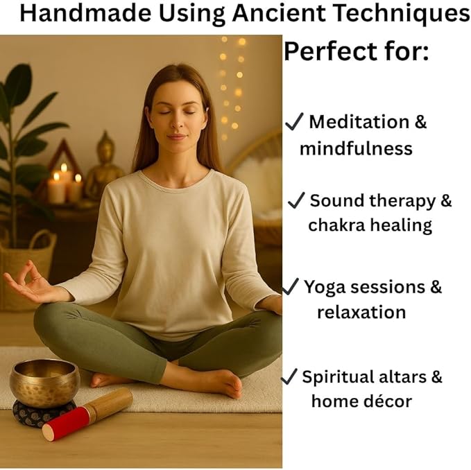 Tibetan Singing Bowl Set 4"- Sound Healing Meditation with Mallet & Cushion| Spiritual Gift for Women and Men Handmade Yoga Accessories GUAAFA