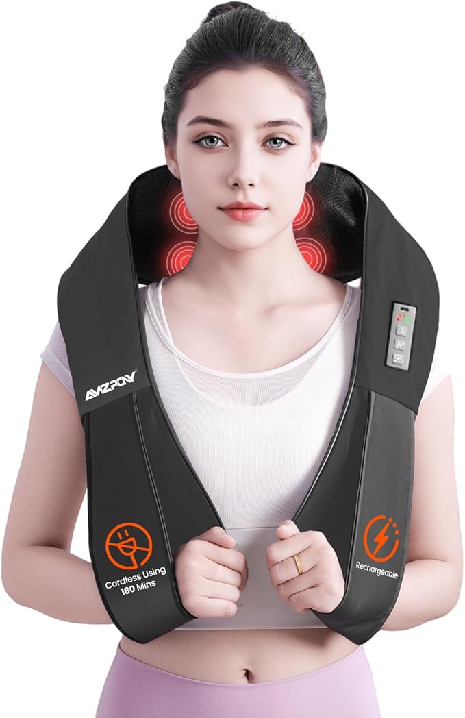 AMZPONY® Cordless Neck Massager for Pain Relief Deep Tissue, Rechargeable Shiatsu Neck and Back Massager with Heat Kneading Shoulder Massage for Body Muscle Pain Relief,Gifts for Dad Mom Friends - Bloomnest