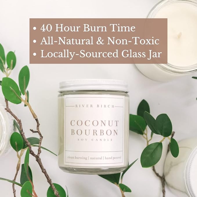 River Birch Candles Coconut Bourbon Scented Candle | Premium, All-Natural, Non-Toxic, Soy Candles | 8.5oz 40 Hr Burn Time | Cozy Relaxing Gifts for Home - Bloomnest