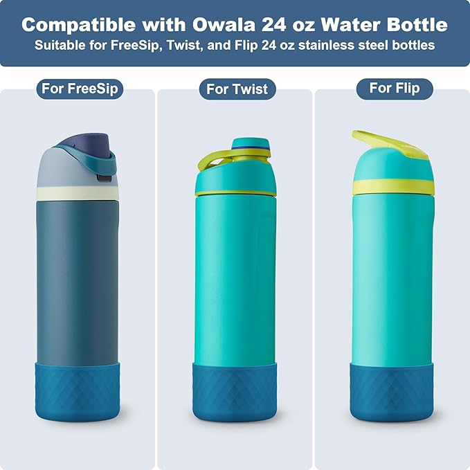 2PCS Silicone Water Bottle Boot for Owala 24oz 32oz 40oz, Anti-Slip Protective Sleeve Bottom Bumper Protector for FreeSip, Twist, and Flip Stainless Steel Water Bottles Alwenid
