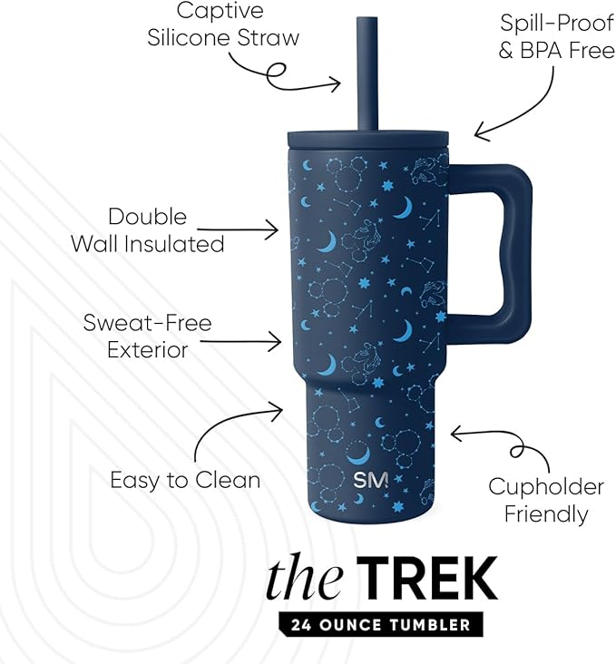 Simple Modern Disney Kids 24 oz Tumbler with Handle and Silicone Straw Lid | Spill Proof Leak Resistant | Reusable Stainless Steel Bottle | Kids Boys | Trek Collection | Mickey Mouse Constellations - Bloomnest
