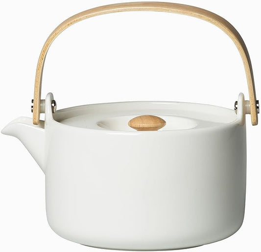 MARIMEKKO Oiva Stoneware Teapot — Refine Your Kitchen Décor with Our Iconic White Stoneware — Stylish & Classic Ceramic Teapot with Tea Infuser Lid (26.63 oz) - Bloomnest