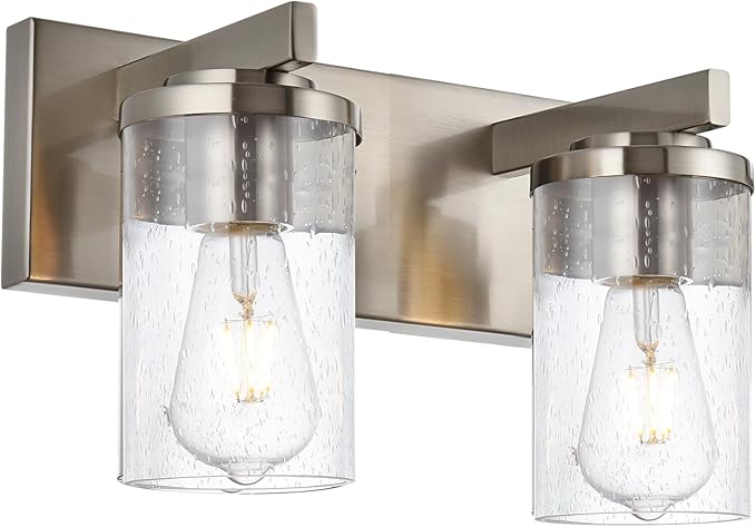 BONLICHT 2-Light Brushed Nickel Wall Sconce Lighting with Clear Glass Shade, Industrial Indoor Bathroom Lights Over Mirror, Modern Vanity Light Fixtures for Porch Entryway Stair - Bloomnest