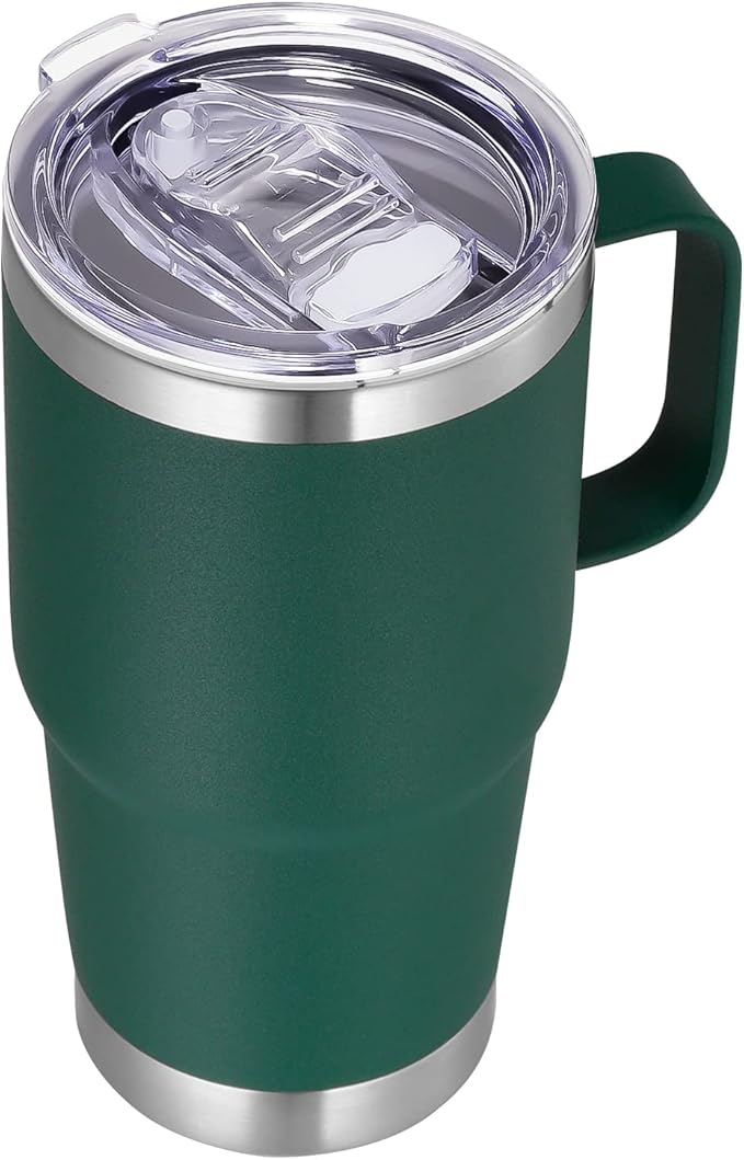VEGOND 20 oz Tumbler with Handle Lid and Straw, Stainless Steel Insulated Travel Coffee Mug Spill Proof Double Wall Metal Tumbler Cup Keeps Drink Hot and Cold, Dark Green 1 Pack - Bloomnest