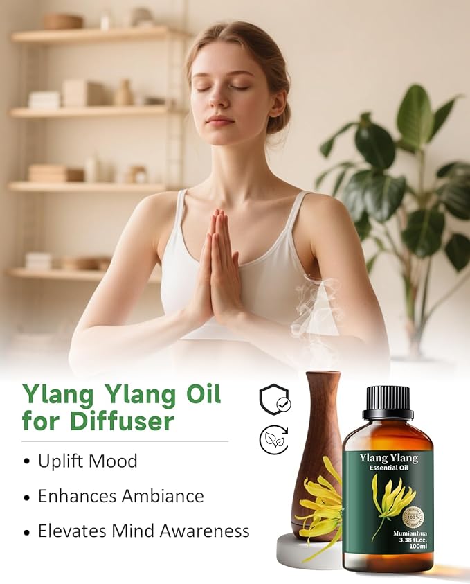 Mumianhua 100% Pure Ylang Ylang Essential Oil Natural Ylang Ylang Oil for Diffuser, Perfumes, Aromatherapy, DIY,Skin, Hair, Candle, Soap Making 3.38 Fl Oz - Bloomnest
