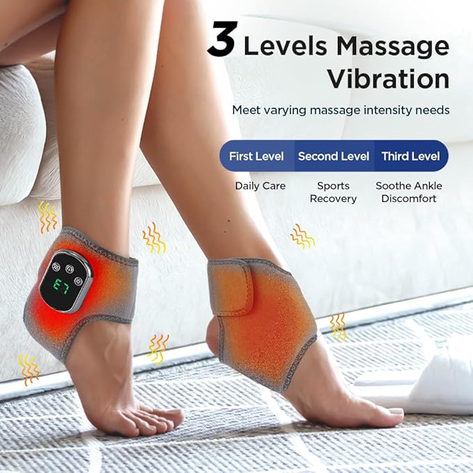 Portable Foot and Ankle Massager with Heat – 3-Speed Vibration & 5-Temperature Settings, Wireless for Pain Relief, Swelling, Plantar Fasciitis, Travel & Home Use, Gift (1) - Bloomnest