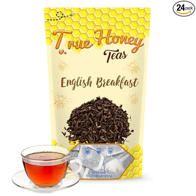 True Honey English Breakfast Tea Bags - Honey Crystals Blended in Every Sachet - Strong Antioxidant Support - All Natural Organic Herbal Caffeinated Free Tea Bag 24 Count - Bloomnest