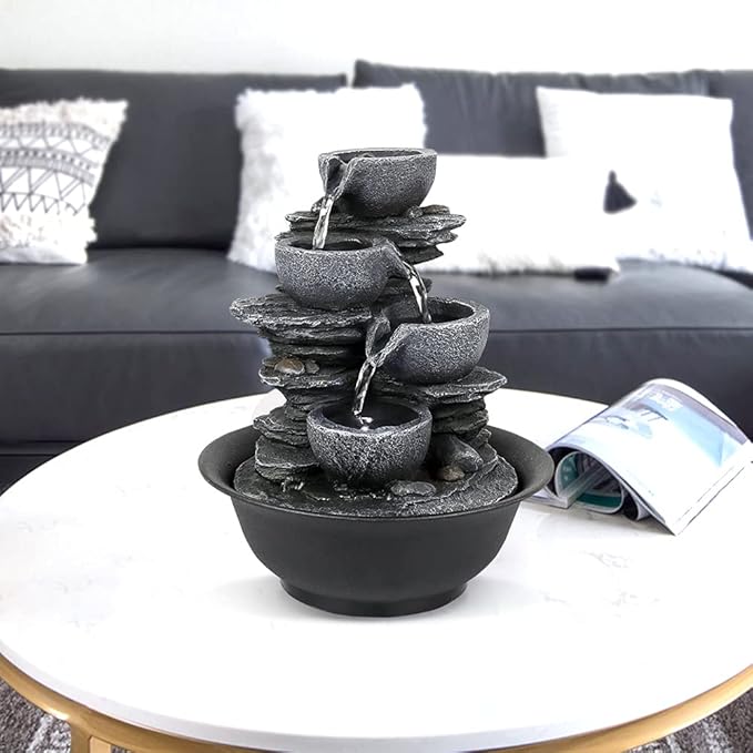 10.6inch Rock Indoor Water Fountain Zen Meditation Tabletop Fountain with LED Light for Home Office Bedroom - Bloomnest
